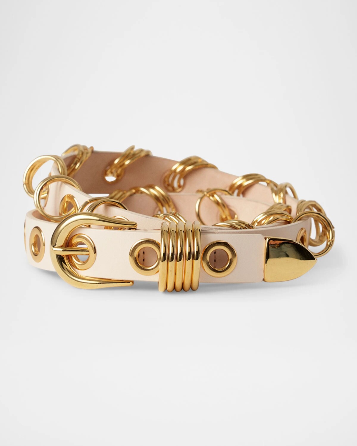 Кожаный ремень с люверсами Revenge с заклепками и кольцами Dehanche, цвет Ivory Gold
Кожаный ремень с люверсами Revenge с заклепками и кольцами Dehanche, цвет Ivory Gold