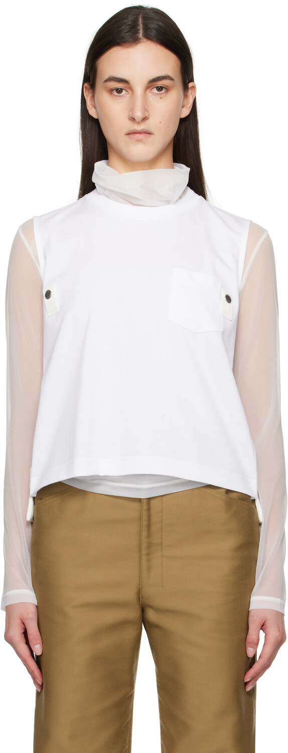 Майка из нейлонового твила с добавлением хлопка и джерси sacai, белый
Майка из нейлонового твила с добавлением хлопка и джерси sacai, белый