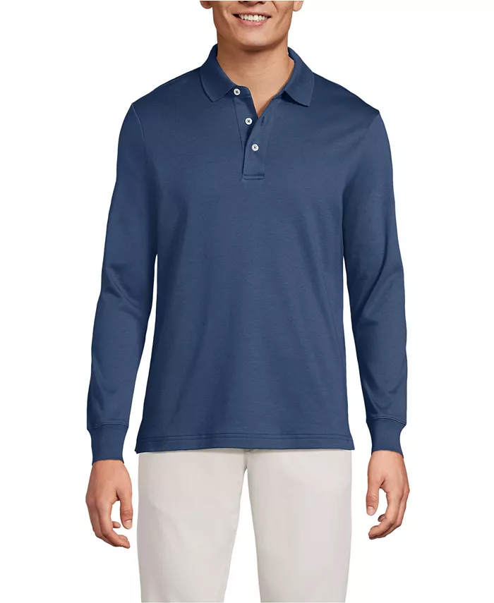 Мужская хлопковая поло с длинным рукавом из Supima Lands' End, синий
Мужская хлопковая поло с длинным рукавом из Supima Lands' End, синий