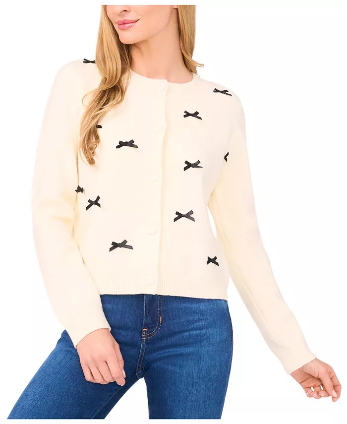 Женский кардиган с круглым вырезом и аппликацией из лент CeCe, желтый
Женский кардиган с круглым вырезом и аппликацией из лент CeCe, желтый