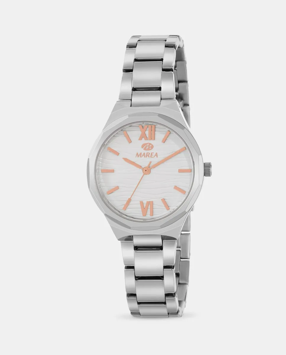 B54250/1 женские часы со стальным ремешком и серебристым циферблатом с розовыми деталями Marea, серебряный
B54250/1 женские часы со стальным ремешком и серебристым циферблатом с розовыми деталями Marea, серебряный