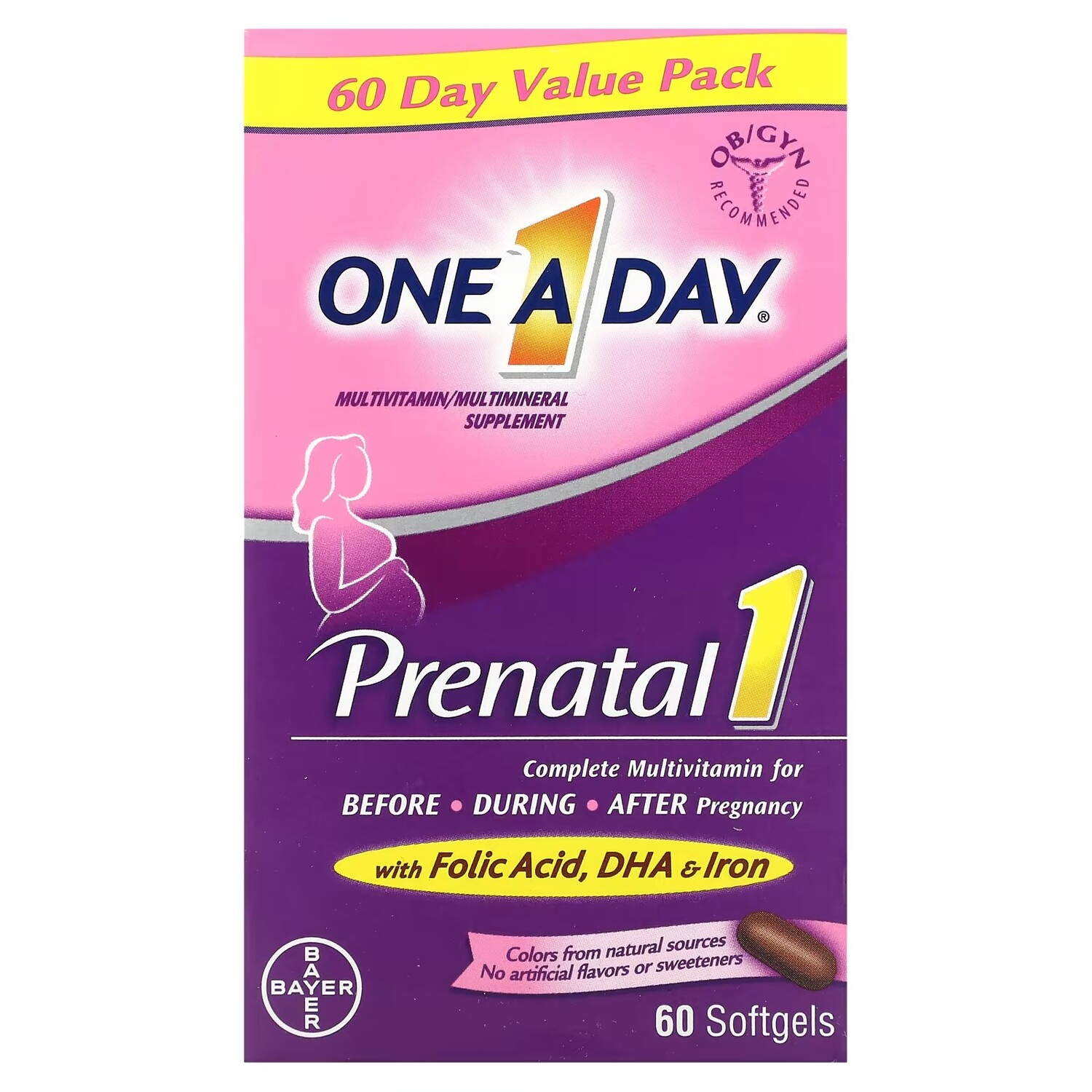 Мультиминеральная добавка One-A-Day Prenatal 1 с фолиевой кислотой, DHA и железом, 60 мягких таблеток
Мультиминеральная добавка One-A-Day Prenatal 1 с фолиевой кислотой, DHA и железом, 60 мягких таблеток