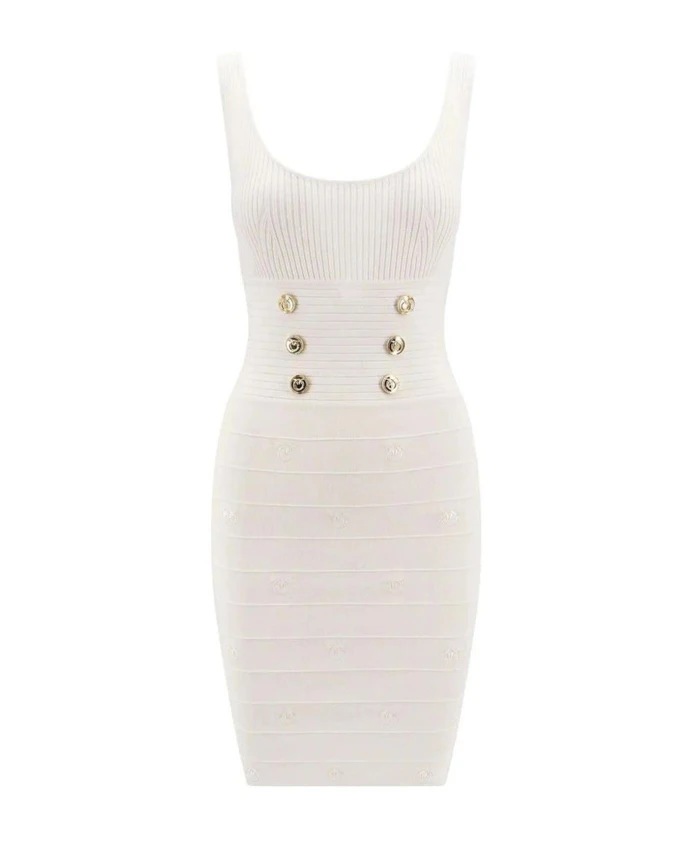 Вязаное мини-платье в рубчик с пуговицами Pinko, белый
Вязаное мини-платье в рубчик с пуговицами Pinko, белый