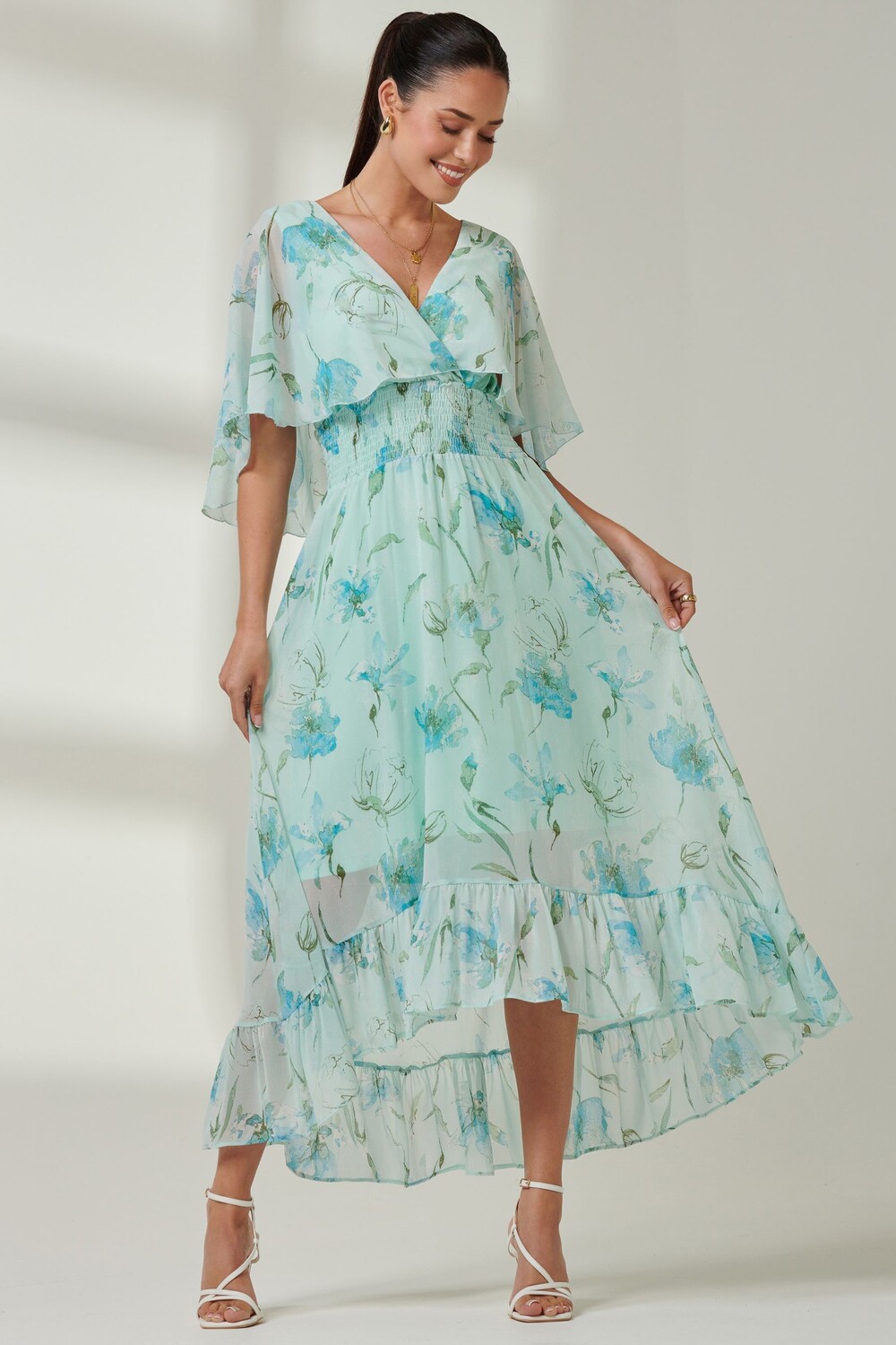 Шифоновое платье макси с рюшами и V-образным вырезом Jolie Moi, зеленый
Шифоновое платье макси с рюшами и V-образным вырезом Jolie Moi, зеленый