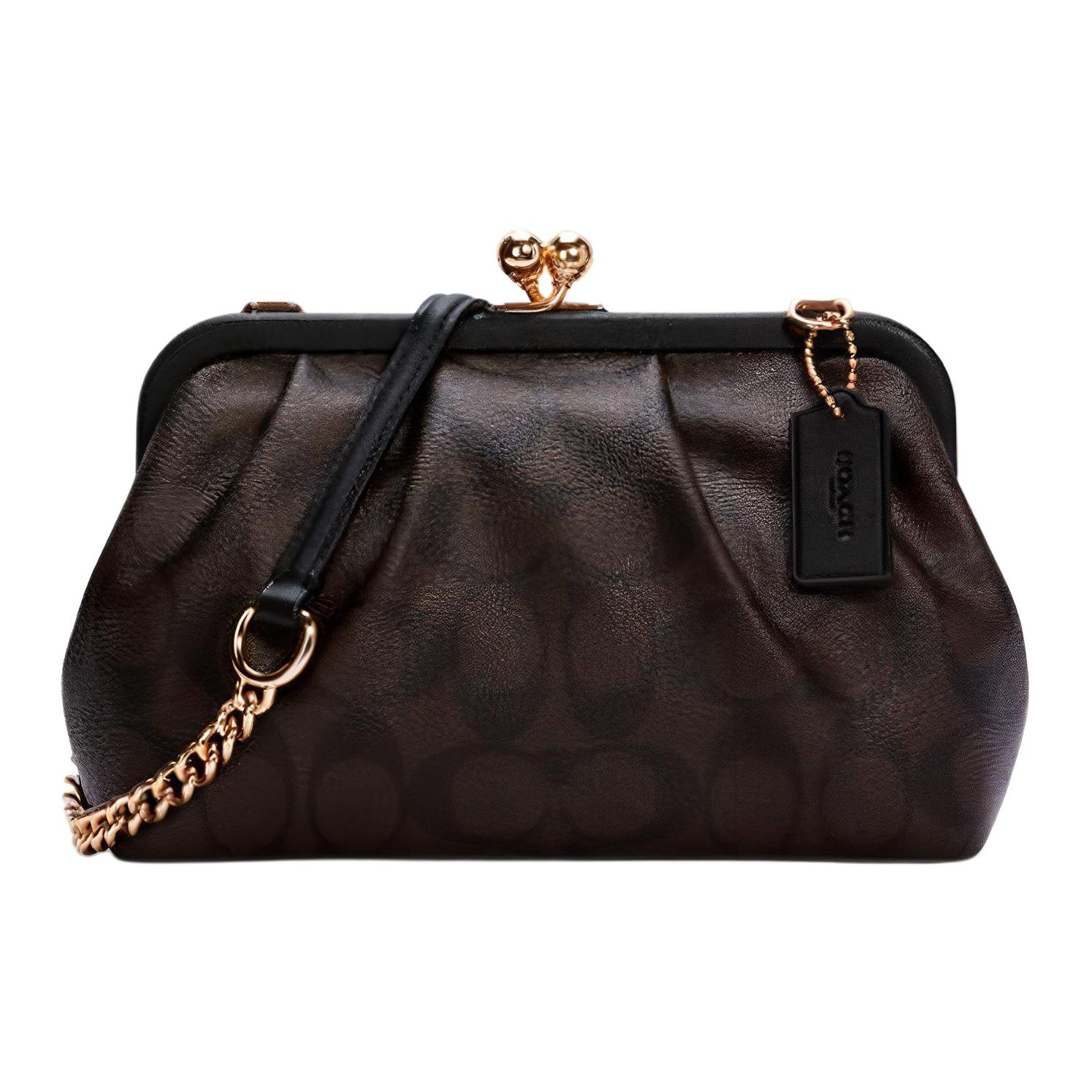 COACH Сумка-облако с кожаной отделкой и замком-защелкой на цепочке через плечо женская в темно-коричневом цвете с монограммой 
COACH Сумка-облако с кожаной отделкой и замком-защелкой на цепочке через плечо женская в темно-коричневом цвете с монограммой