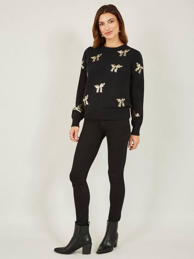 Джемпер с бантиками из блесток Yumi, черный
Джемпер с бантиками из блесток Yumi, черный