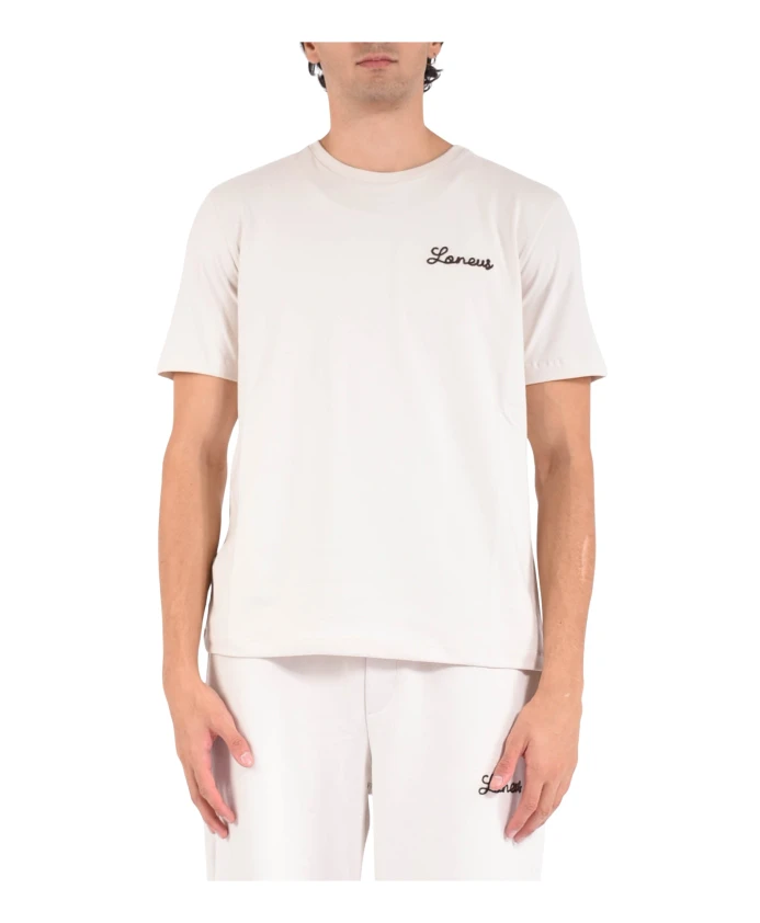 Хлопковая футболка с круглым вырезом и декоративной строчкой. Laneus, белый
Хлопковая футболка с круглым вырезом и декоративной строчкой. Laneus, белый