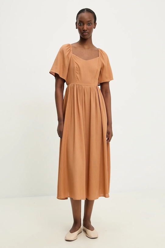 Платье с льняной тканью Answear.Lab, коричневый 
Платье с льняной тканью Answear.Lab, коричневый