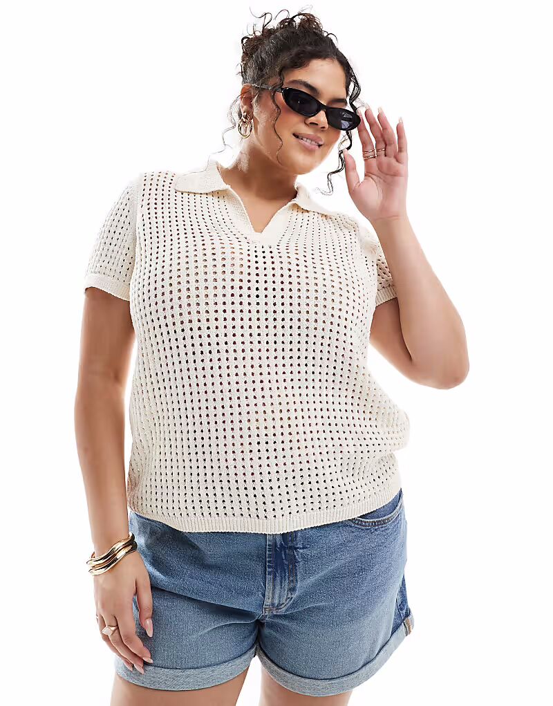 ONLY Curve поло открытой вязки кремового цвета
ONLY Curve поло открытой вязки кремового цвета