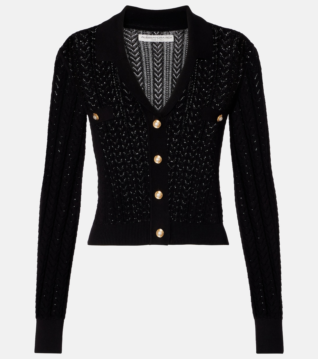 Кардиган из хлопка и кашемира Pointelle Alessandra Rich, черный
Кардиган из хлопка и кашемира Pointelle Alessandra Rich, черный