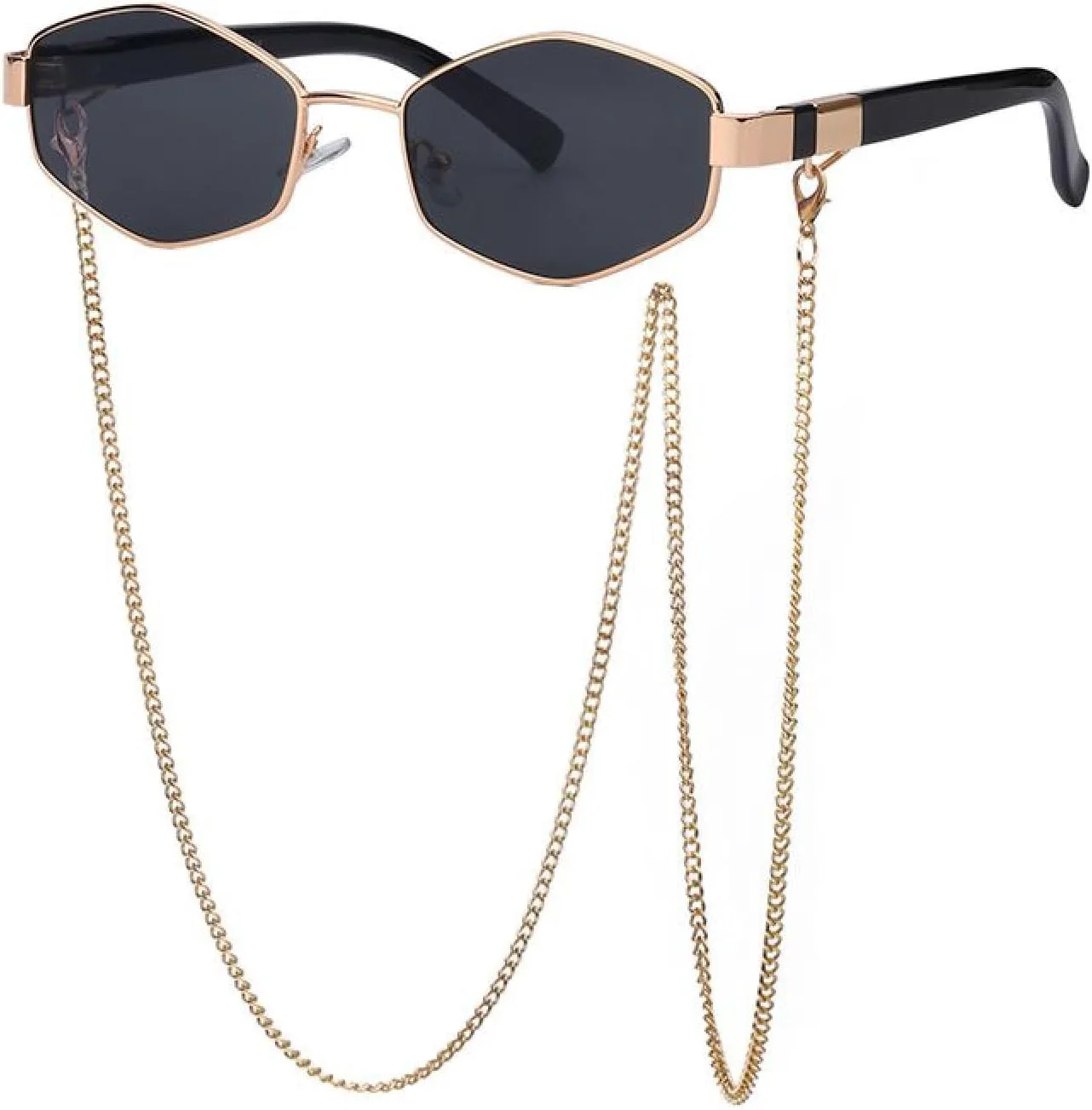 Винтажные панк-солнцезащитные очки для женщин с цепочкой, маленькая оправа, роскошные шестиугольные очки с защитой от УФ-излучения UV400 TYUVIVO, Gold Black
Винтажные панк-солнцезащитные очки для женщин с цепочкой, маленькая оправа, роскошные шестиугольные очки с защитой от УФ-излучения UV400 TYUVIVO, Gold Black