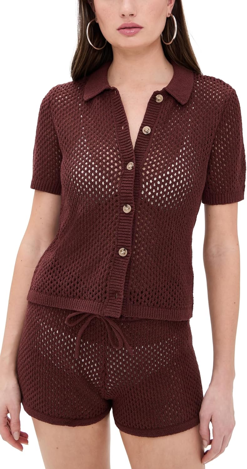 Onia Women's Crochet Knit Button Up, Rum
Onia Women's Crochet Knit Button Up, Rum