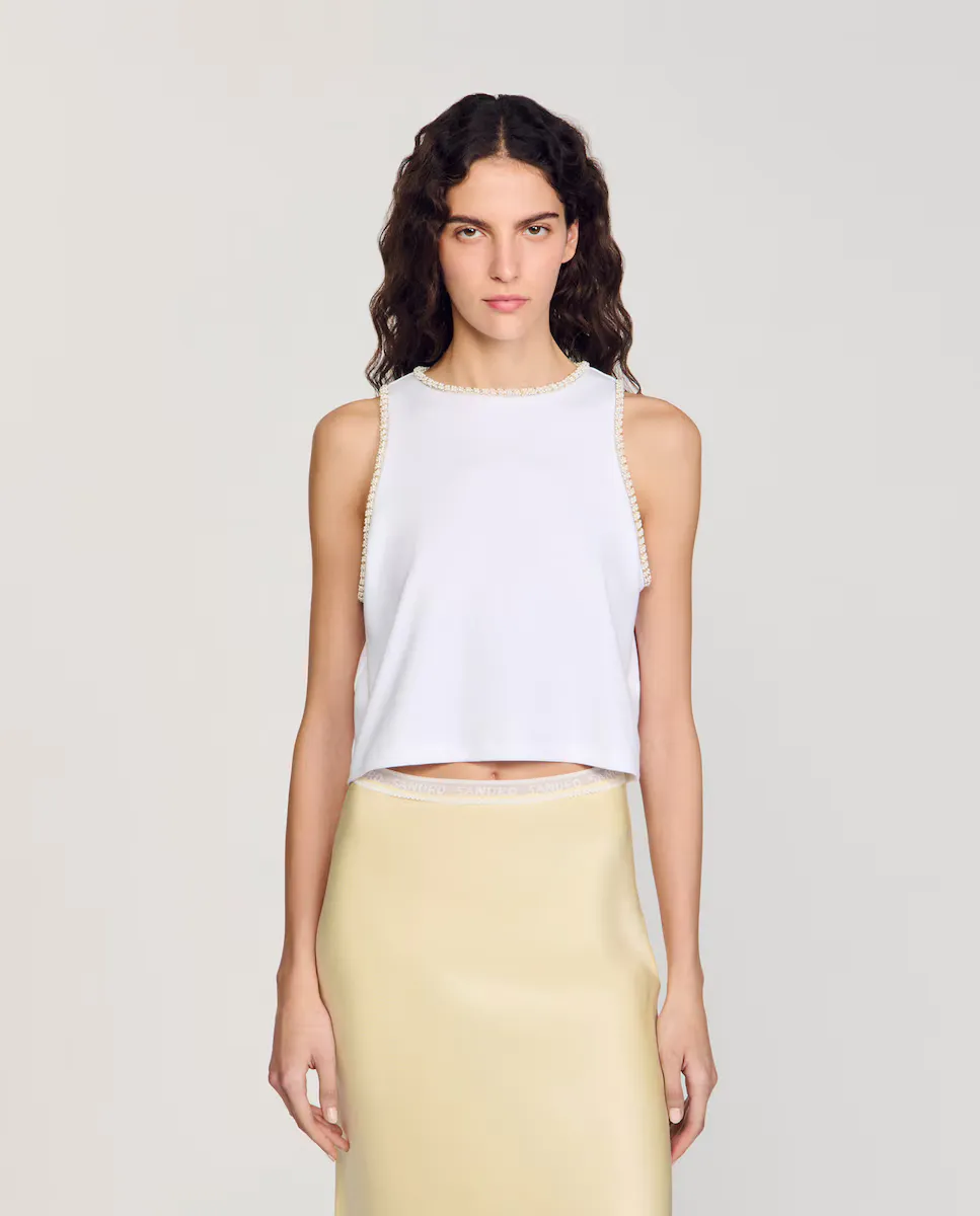 Женский укороченный топ со стразами Sandro, белый
Женский укороченный топ со стразами Sandro, белый