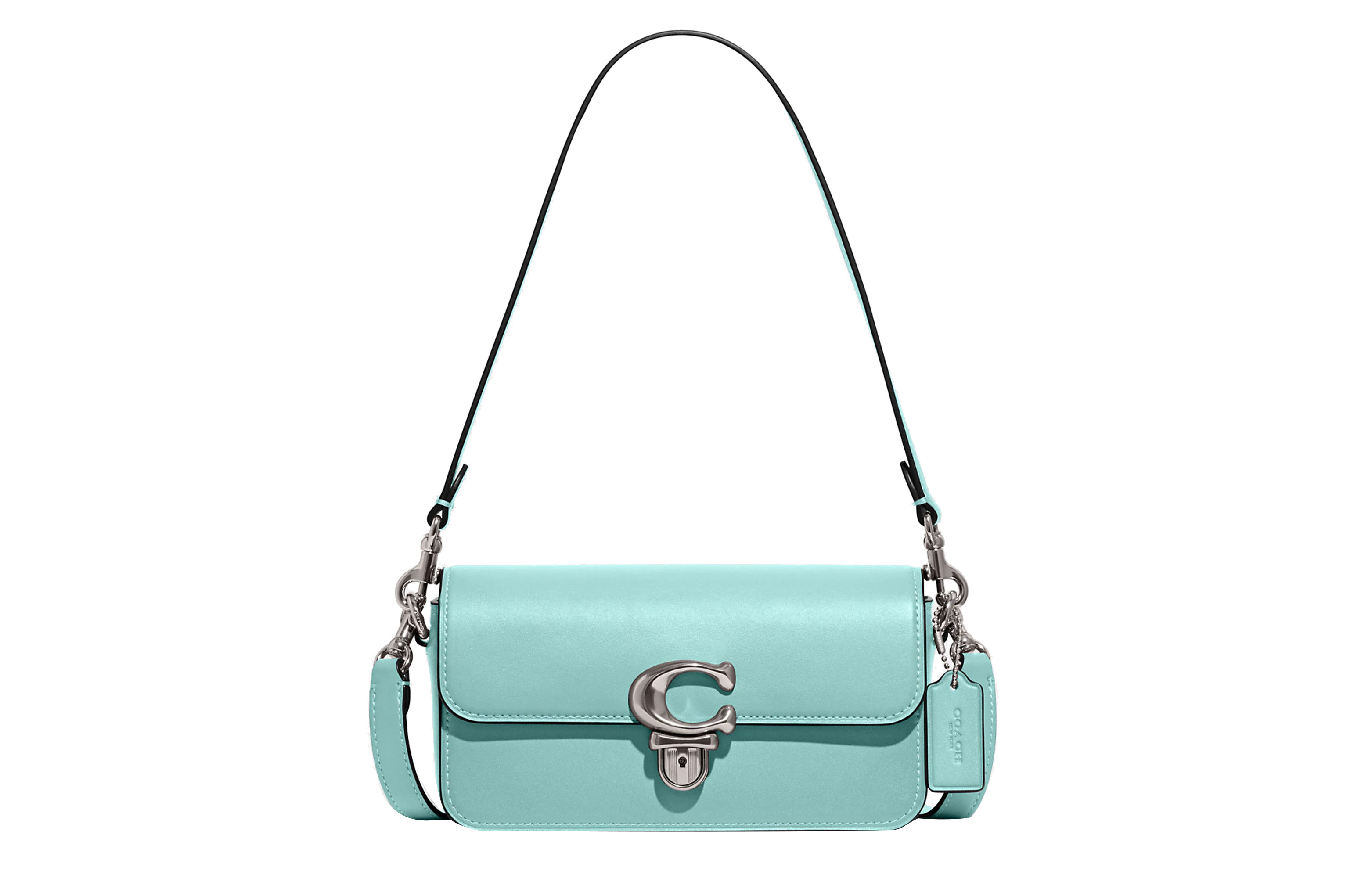 Сумка-багет из телячьей кожи, женская сумка через плечо светло-голубого цвета COACH 
Сумка-багет из телячьей кожи, женская сумка через плечо светло-голубого цвета COACH