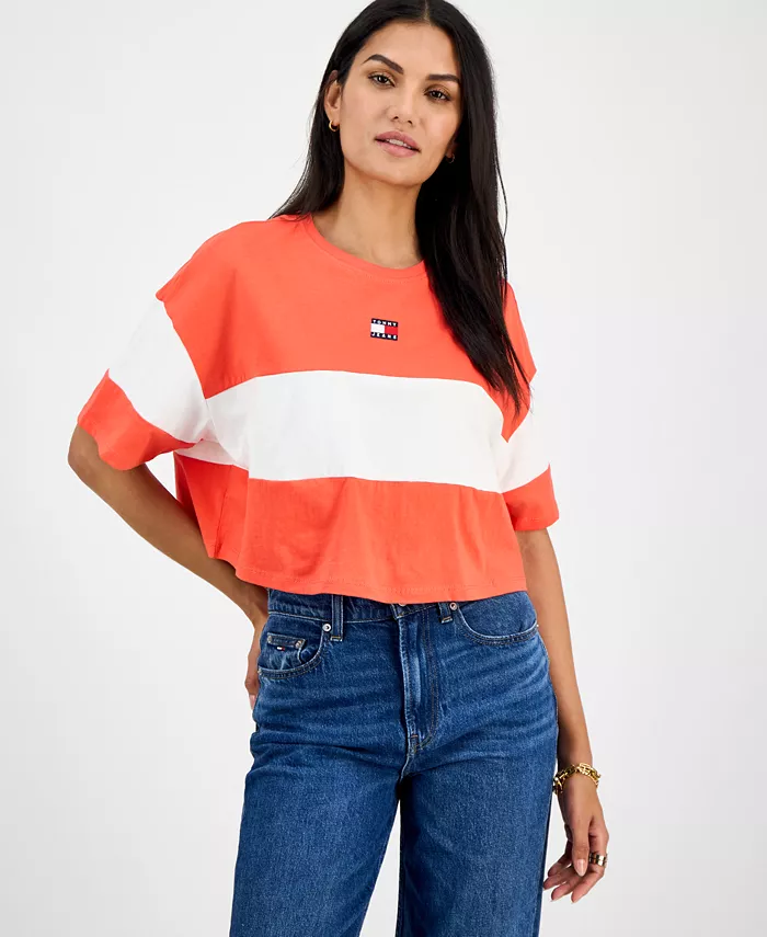 Женская укороченная футболка из хлопка с цветными блоками Tommy Jeans, мультиколор
Женская укороченная футболка из хлопка с цветными блоками Tommy Jeans, мультиколор
