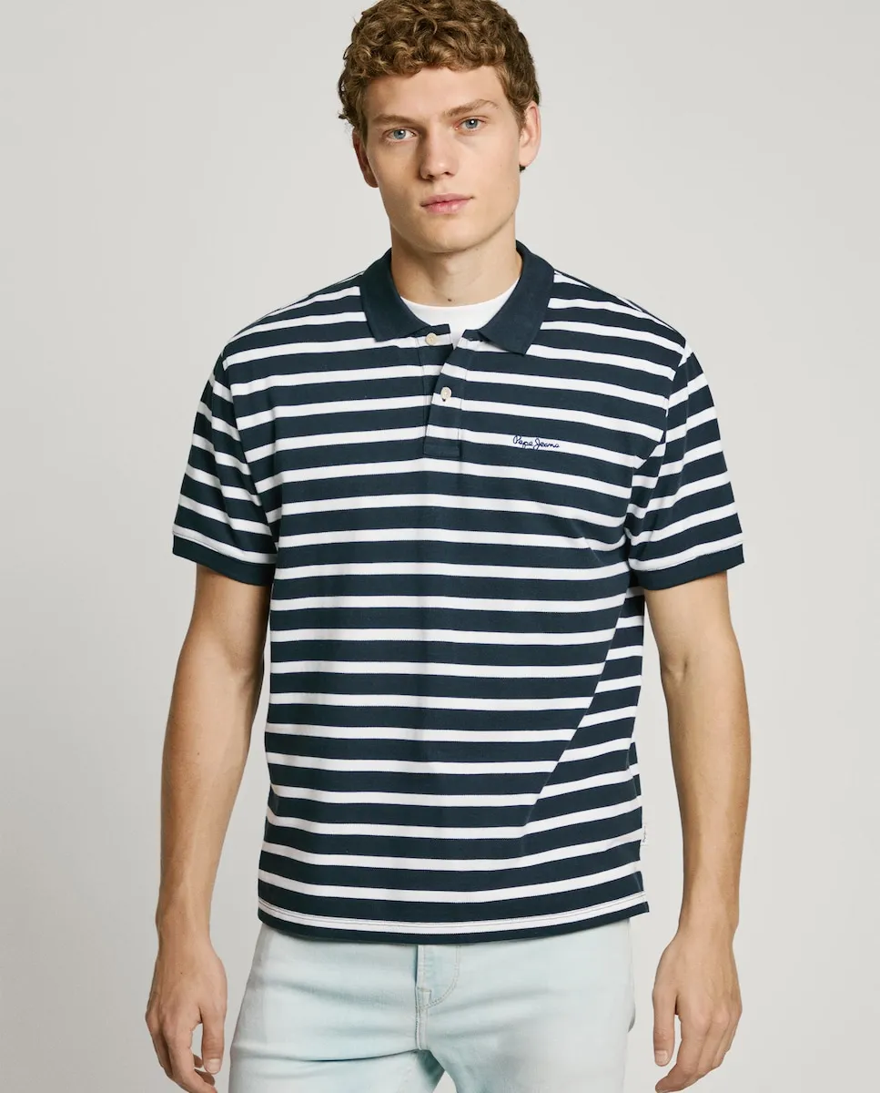 Мужская рубашка-поло с короткими рукавами из пике с полосатым принтом Pepe Jeans, тёмно-синий
Мужская рубашка-поло с короткими рукавами из пике с полосатым принтом Pepe Jeans, тёмно-синий