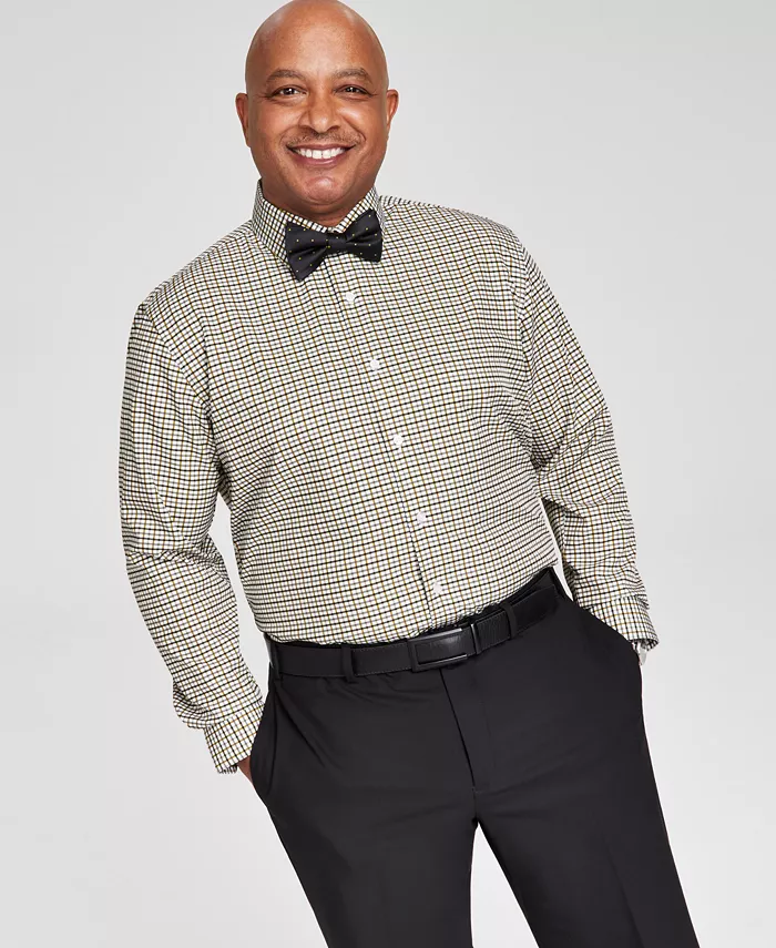 Мужская облегающая клетчатая рубашка Tayion Collection, белый 
Мужская облегающая клетчатая рубашка Tayion Collection, белый