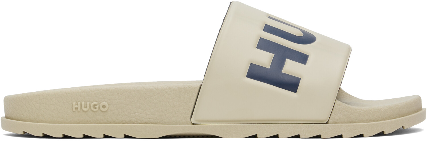 Бежевые шлепанцы для бассейна с логотипом и ремешком Hugo 
Бежевые шлепанцы для бассейна с логотипом и ремешком Hugo