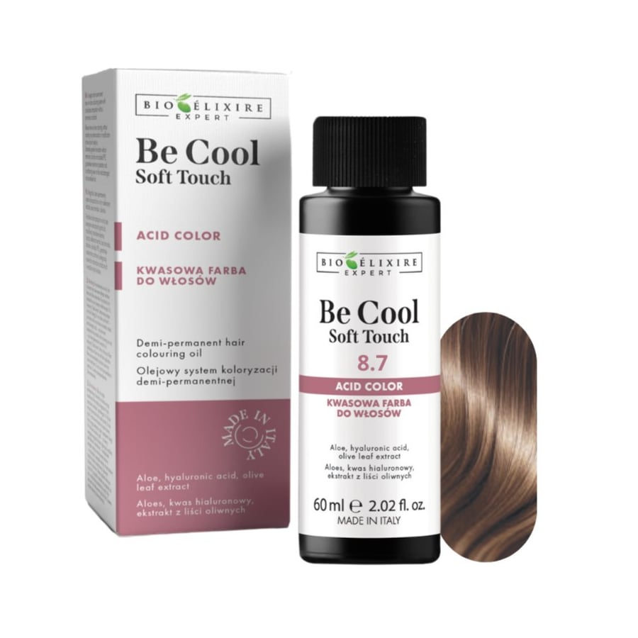 BIOELIXIRE Кислотная краска для волос Be Cool SOFT TOUCH - 8.7 Светло-коричневый блондин - 60 мл
BIOELIXIRE Кислотная краска для волос Be Cool SOFT TOUCH - 8.7 Светло-коричневый блондин - 60 мл