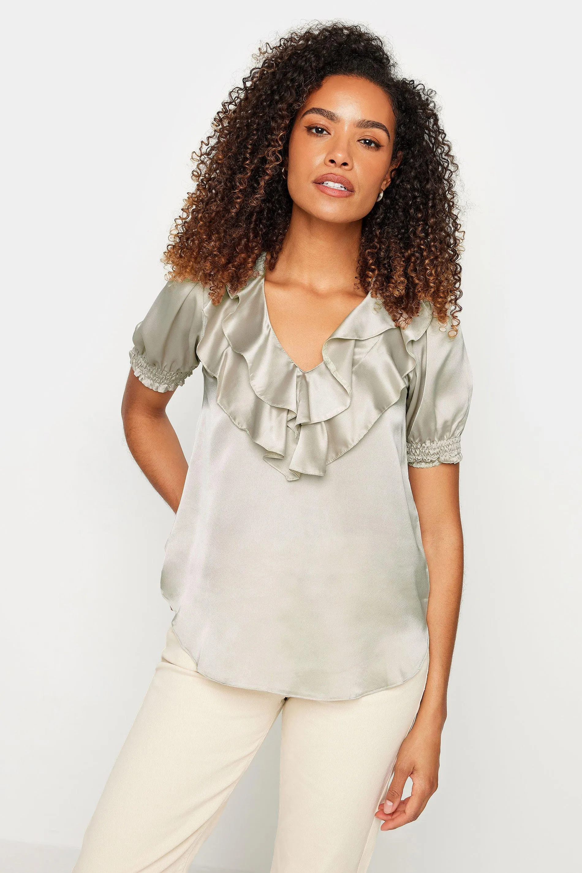 Блузка с оборками спереди M&Co, металлик 
Блузка с оборками спереди M&Co, металлик