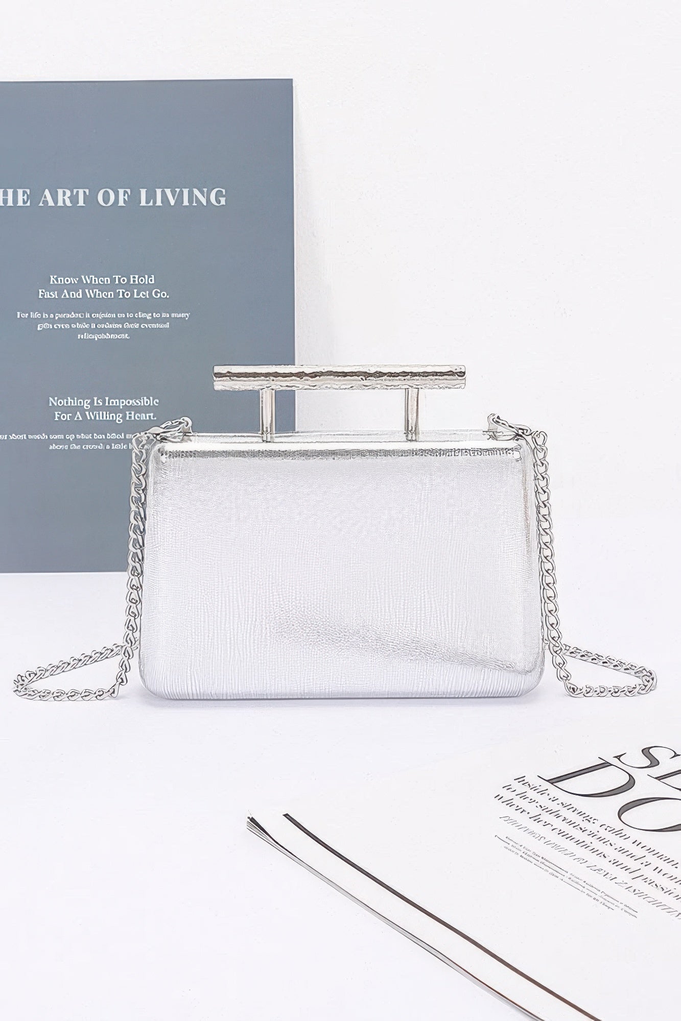 Металлическая ручка Верхний чехол Клатч FASHNZFAB, серебряный
Металлическая ручка Верхний чехол Клатч FASHNZFAB, серебряный