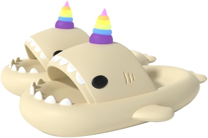 Тапочки Zureto Unicorn Shark с подсветкой, забавные тапочки-единорог и акула для женщин, летние, с толстой подошвой, материал EVA, для пар, слоновая кость
Тапочки Zureto Unicorn Shark с подсветкой, забавные тапочки-единорог и акула для женщин, летние, с толстой подошвой, материал EVA, для пар, слоновая кость