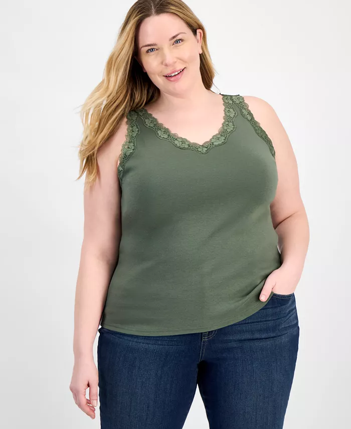 Майка больших размеров с кружевной отделкой Style & Co, зеленый
Майка больших размеров с кружевной отделкой Style & Co, зеленый
