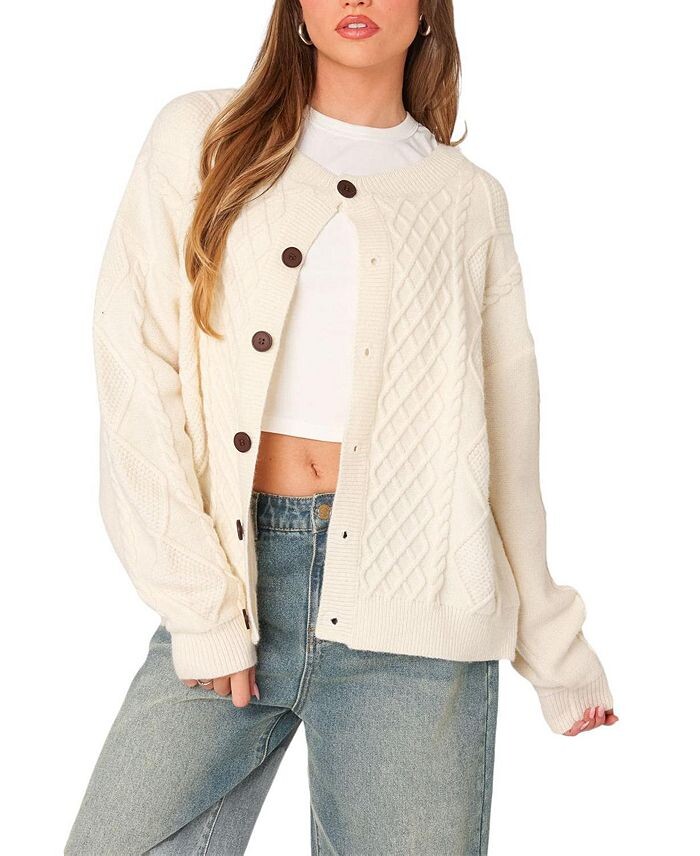 Кардиган крупной вязки Edikted Rory, слоновая кость/кремовый 
Кардиган крупной вязки Edikted Rory, слоновая кость/кремовый