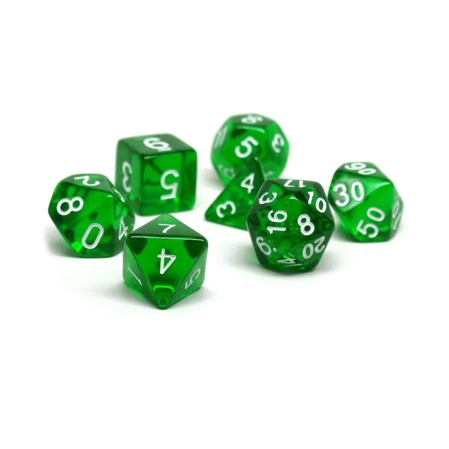 Изумрудно-зеленый полупрозрачный с белым (7), Dice - 7 Piece Poly Sets - Glacier/Translucent (Easy Roller Dice)