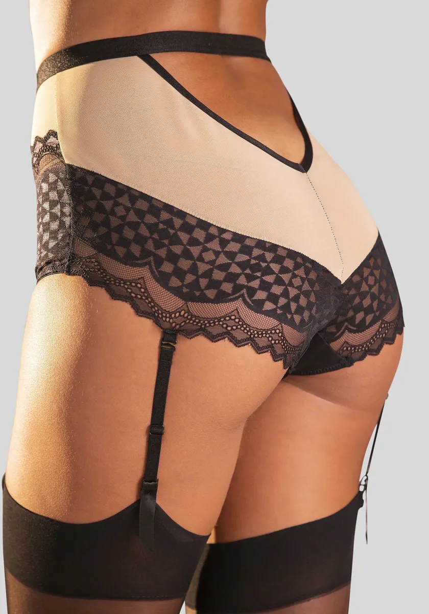 Трусики Petite Fleur Gold с высокой талией и съемными подтяжками, черный 
Трусики Petite Fleur Gold с высокой талией и съемными подтяжками, черный