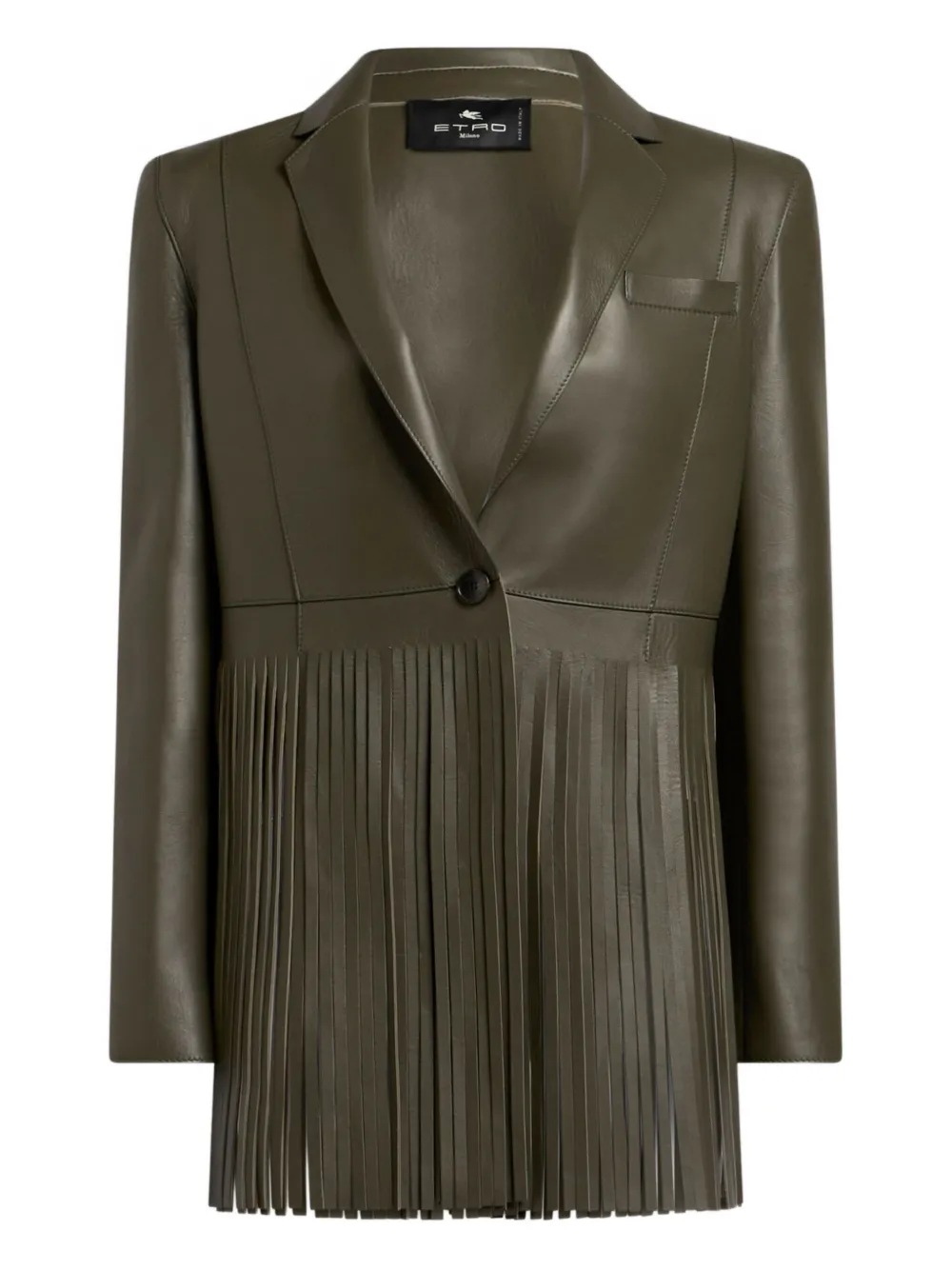 Кожаный пиджак с бахромой ETRO, зеленый
Кожаный пиджак с бахромой ETRO, зеленый