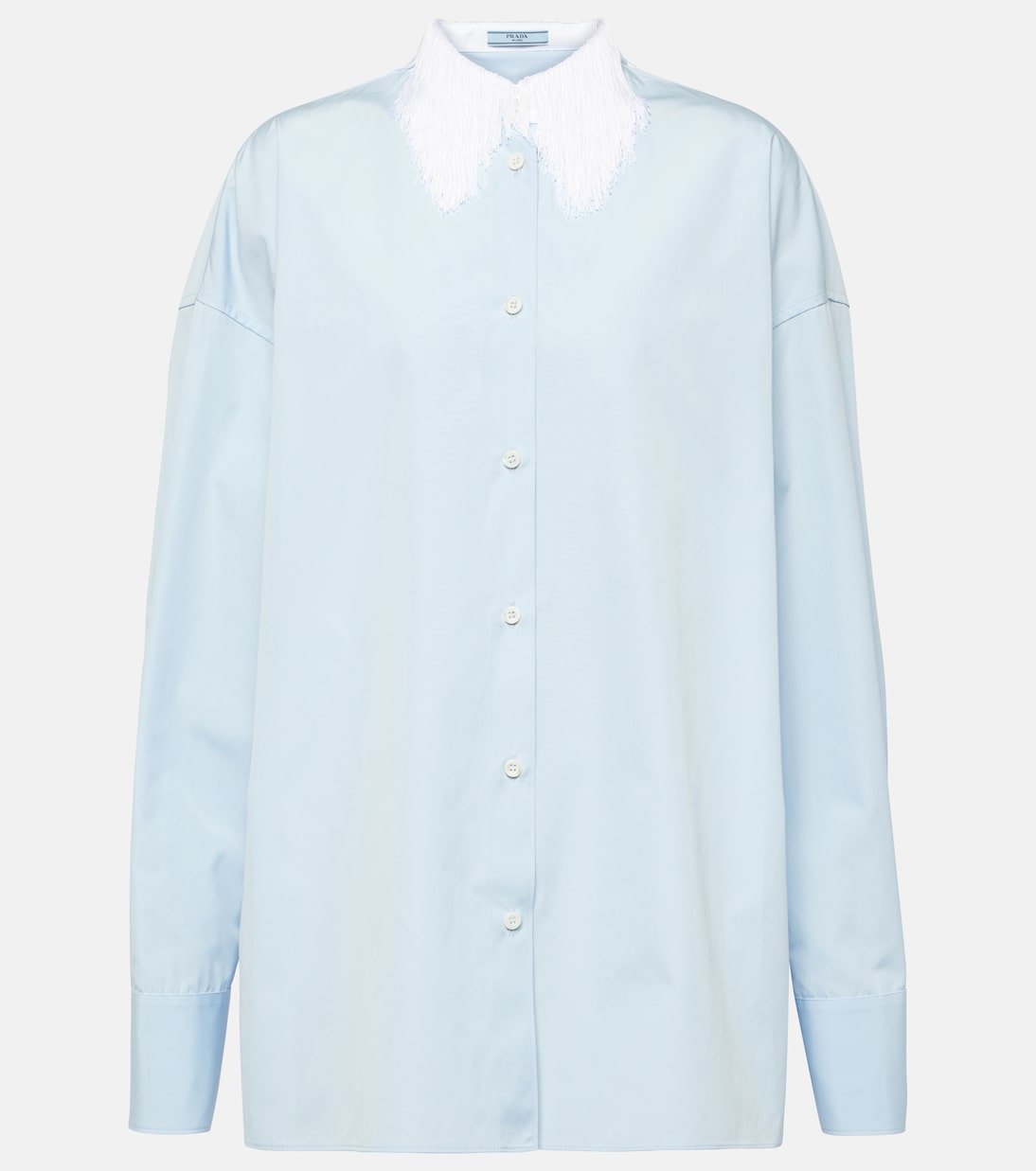 Рубашка из хлопкового поплина с бахромой Prada, Celeste
Рубашка из хлопкового поплина с бахромой Prada, Celeste