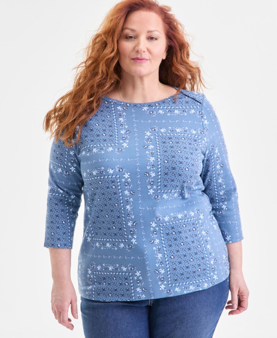 Хлопковая блузка большого размера с вырезом-лодочкой Style & Co, Militia Blue Combo
Хлопковая блузка большого размера с вырезом-лодочкой Style & Co, Militia Blue Combo