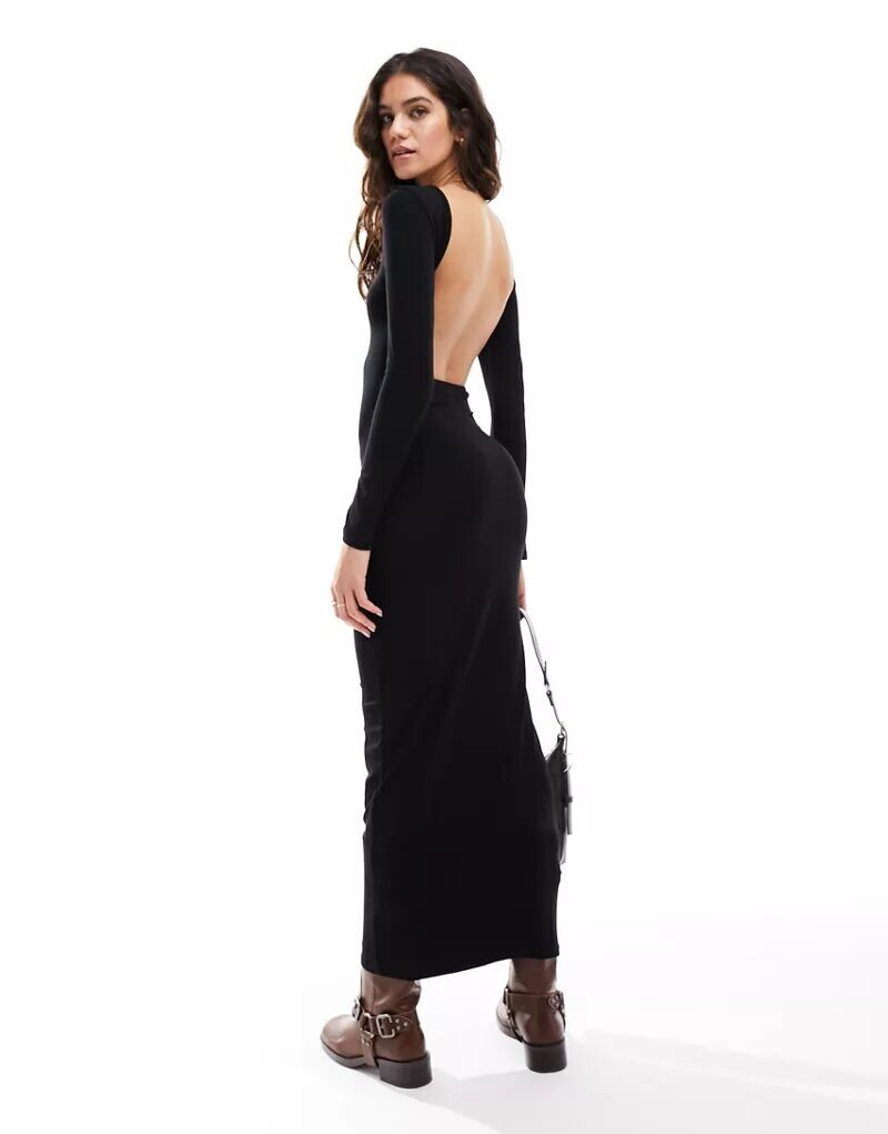 Черное облегающее платье макси с длинными рукавами и открытой спиной Miss Selfridge
Черное облегающее платье макси с длинными рукавами и открытой спиной Miss Selfridge