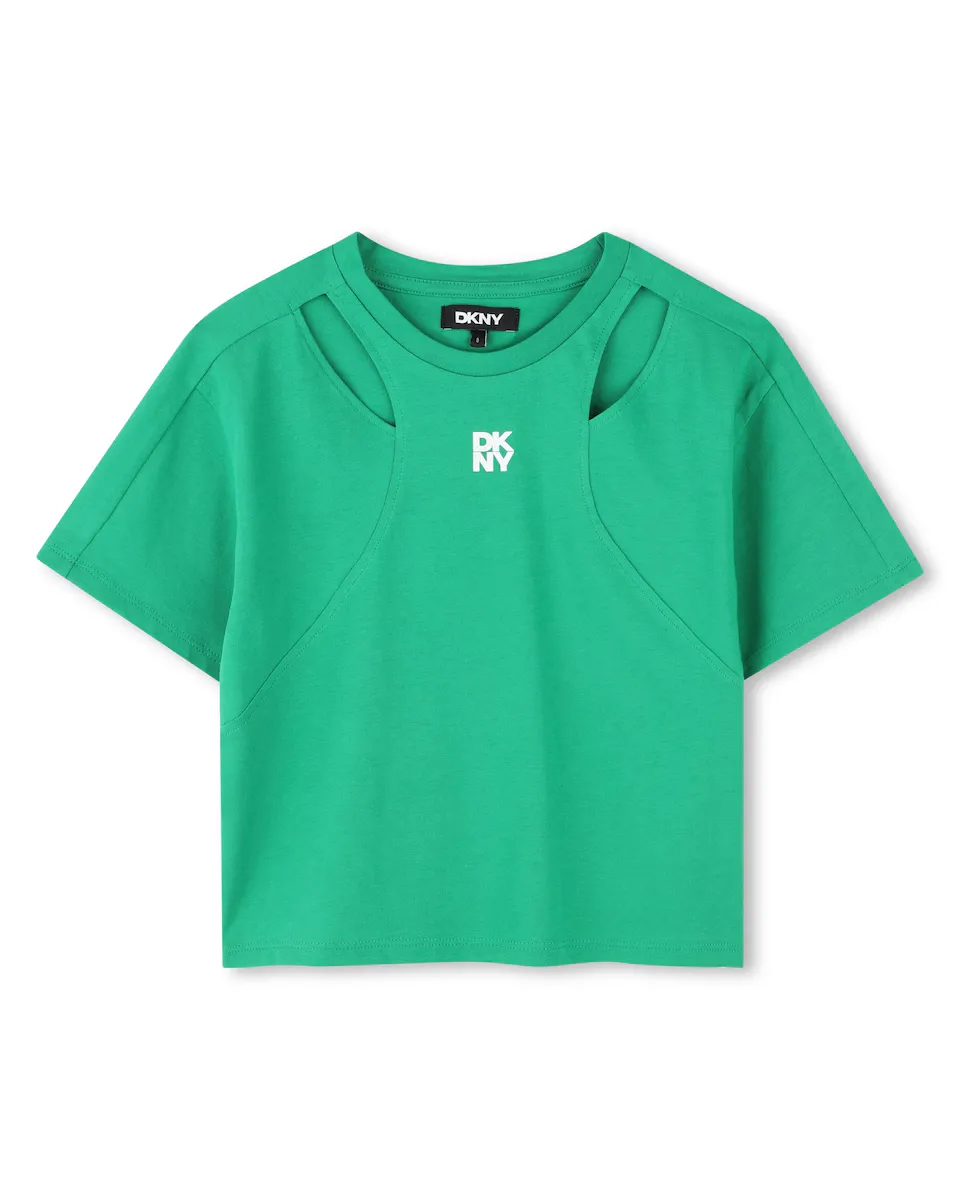Футболка из хлопка для девочек с коротким рукавом DKNY, зеленый
Футболка из хлопка для девочек с коротким рукавом DKNY, зеленый