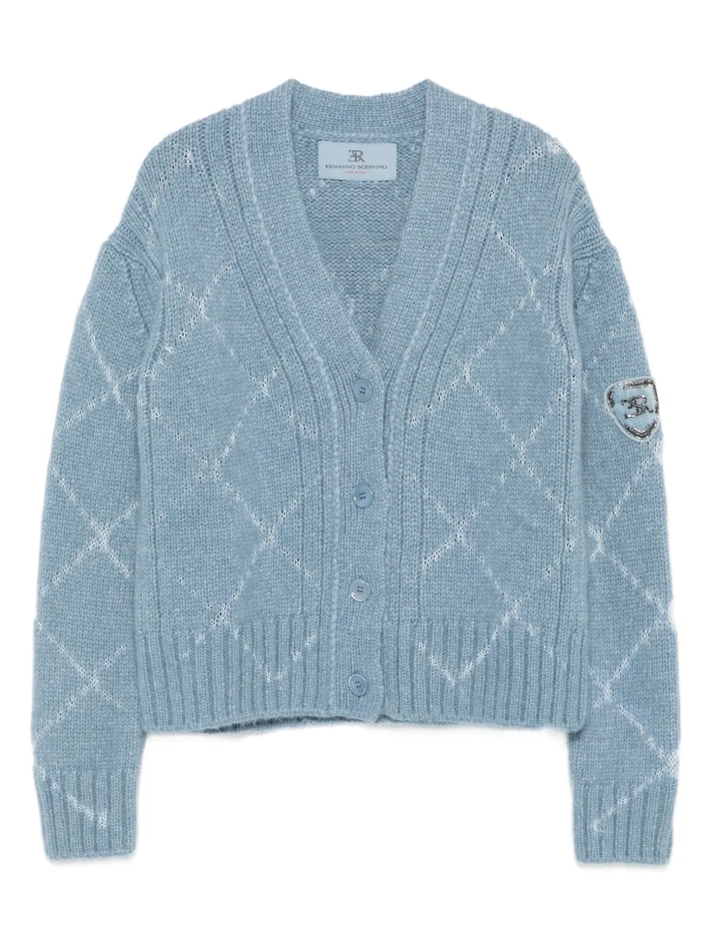 Кардиган с V-образным вырезом и ромбовидным узором Ermanno Scervino, синий
Кардиган с V-образным вырезом и ромбовидным узором Ermanno Scervino, синий