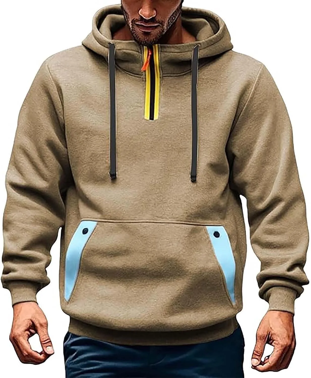 Мужская худи с воротником на четверть молнии и карманом
Мужская худи с воротником на четверть молнии и карманом