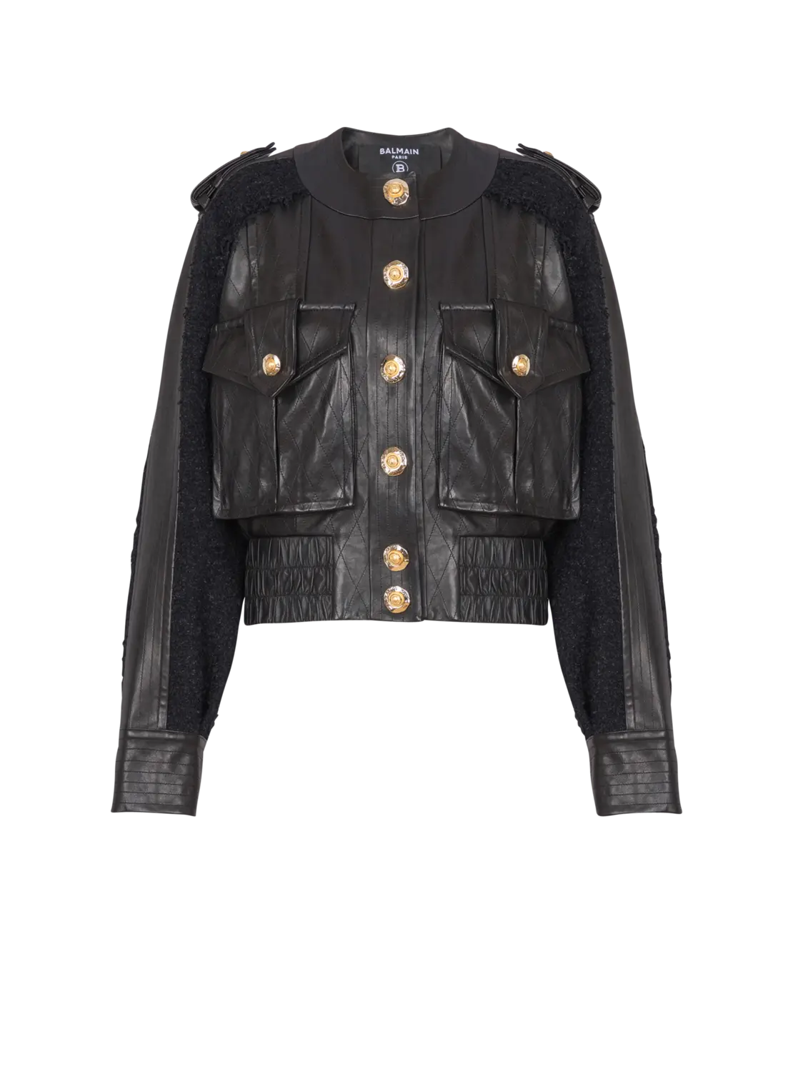 Бомбер из твида и кожи Balmain, черный
Бомбер из твида и кожи Balmain, черный