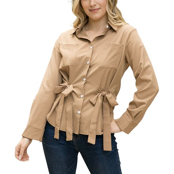Женская рубашка с длинным рукавом, на пуговицах, с нагрудными карманами и регулируемыми завязками по бокам Anna-Kaci, Tan
Женская рубашка с длинным рукавом, на пуговицах, с нагрудными карманами и регулируемыми завязками по бокам Anna-Kaci, Tan