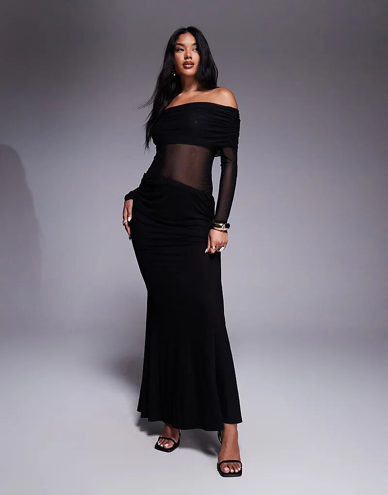 Платье макси Aria Cove из сетки с открытыми плечами и вырезами по бокам, черное
Платье макси Aria Cove из сетки с открытыми плечами и вырезами по бокам, черное