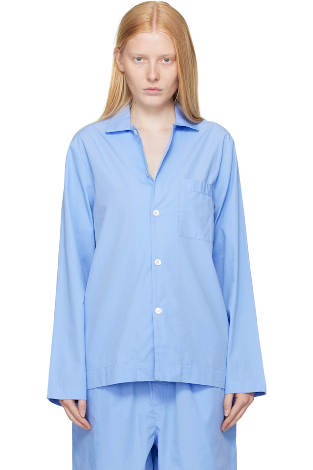 Поплиновая пижамная рубашка с длинными рукавами Tekla, синий
Поплиновая пижамная рубашка с длинными рукавами Tekla, синий