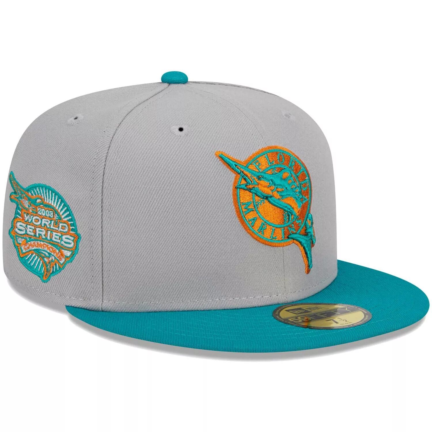 Мужская приталенная шляпа New Era Grey/Teal Florida Marlins Cooperstown Collection 59FIFTY
Мужская приталенная шляпа New Era Grey/Teal Florida Marlins Cooperstown Collection 59FIFTY