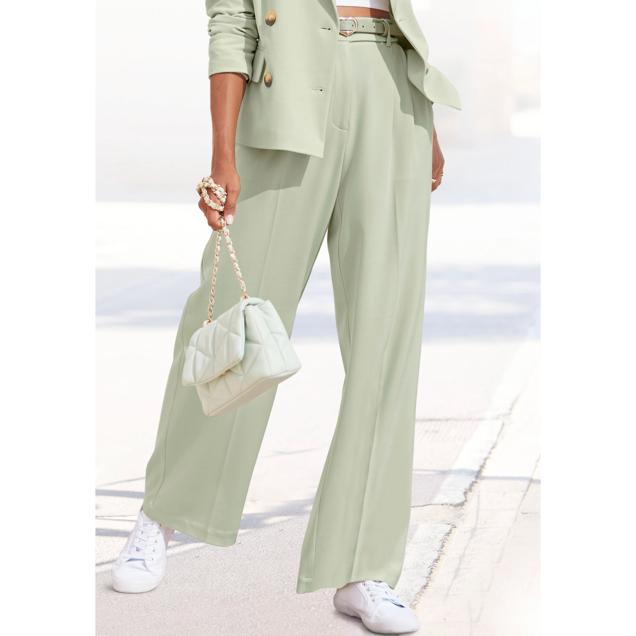 Брюки-палаццо LASCANA, в деловом образе, элегантные костюмные брюки с карманами, зеленый
Брюки-палаццо LASCANA, в деловом образе, элегантные костюмные брюки с карманами, зеленый