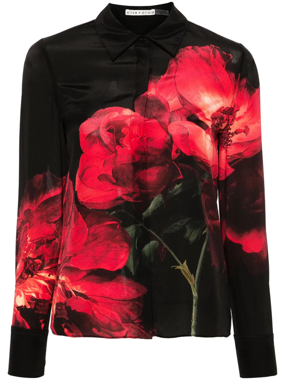Шелковая рубашка с цветочным принтом Alice + Olivia, черный
Шелковая рубашка с цветочным принтом Alice + Olivia, черный