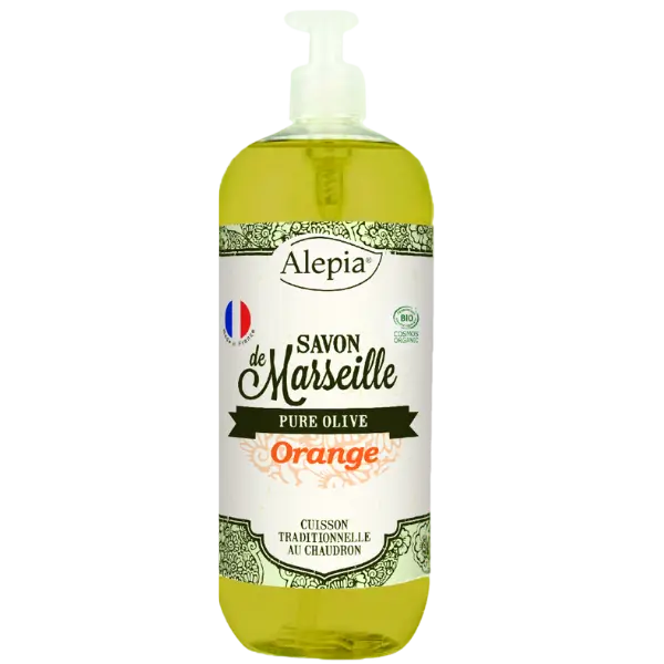 Марсельское мыло с органическим маслом красного апельсина, 1000 мл Alepia 
Марсельское мыло с органическим маслом красного апельсина, 1000 мл Alepia