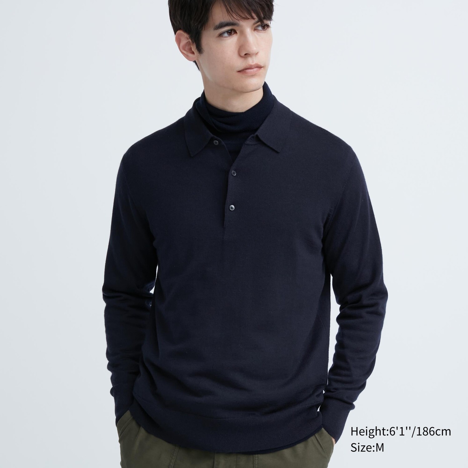 Рубашка поло с длинными рукавами из 100% очень тонкой вязки мериноса Uniqlo, темно-синий
Рубашка поло с длинными рукавами из 100% очень тонкой вязки мериноса Uniqlo, темно-синий
