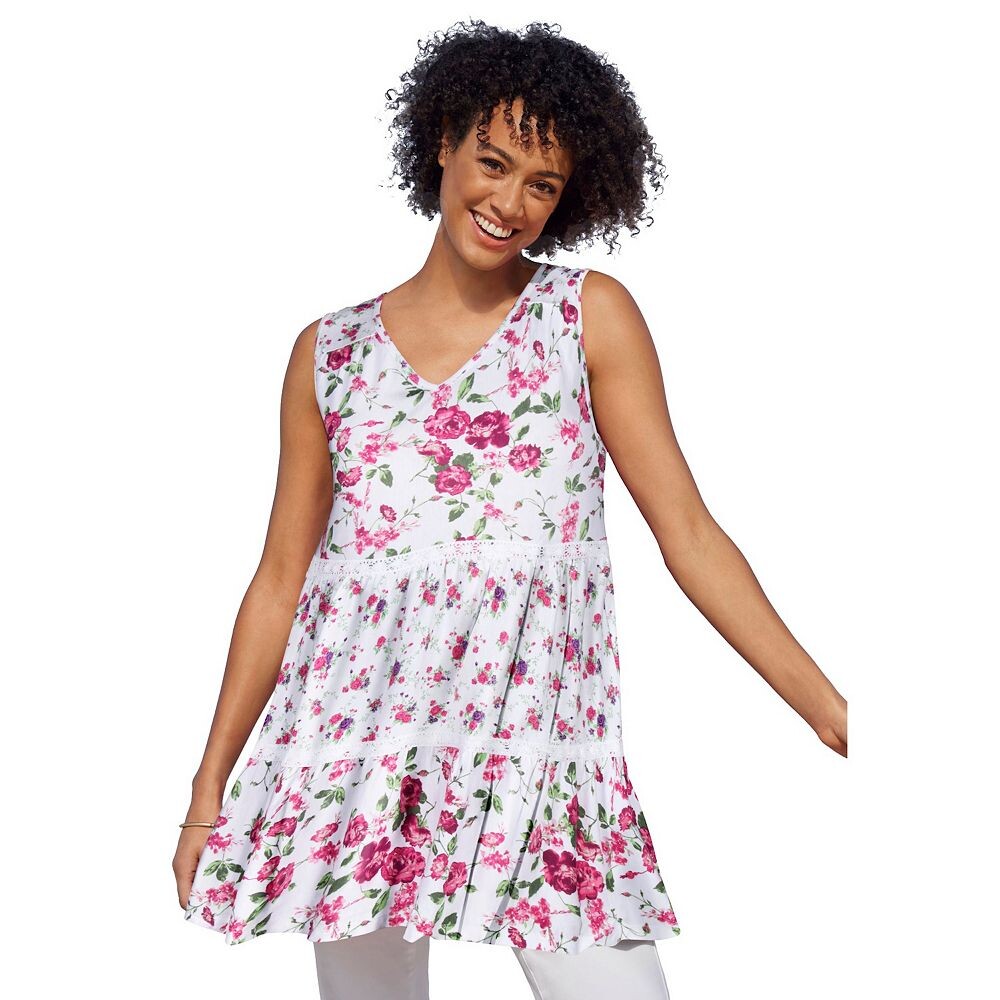 Женщина в женской многоуровневой майке больших размеров Woman Within, цвет White Rose Floral
Женщина в женской многоуровневой майке больших размеров Woman Within, цвет White Rose Floral