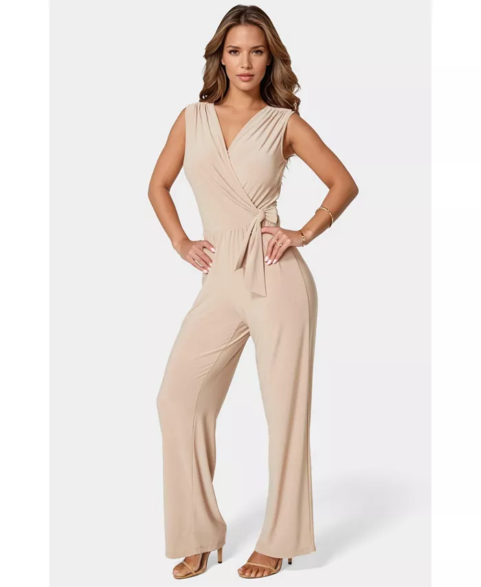 Женский трикотажный комбинезон с завязками и запахом Bebe, коричневый 
Женский трикотажный комбинезон с завязками и запахом Bebe, коричневый