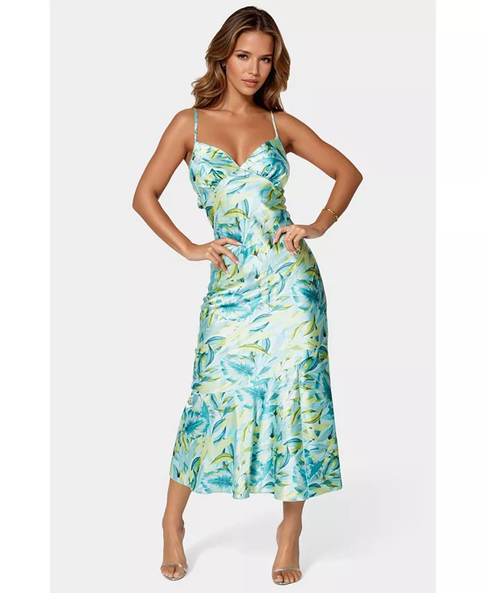 Женское атласное платье макси с воланами и принтом Bebe, синий
Женское атласное платье макси с воланами и принтом Bebe, синий