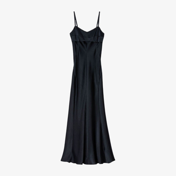 Платье миди Sandro с эффектом атласа с V-образным вырезом без рукавов, синий
Платье миди Sandro с эффектом атласа с V-образным вырезом без рукавов, синий